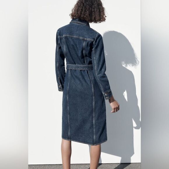 ZARA DENIM MIDI DRESS - Picture 11 of 15